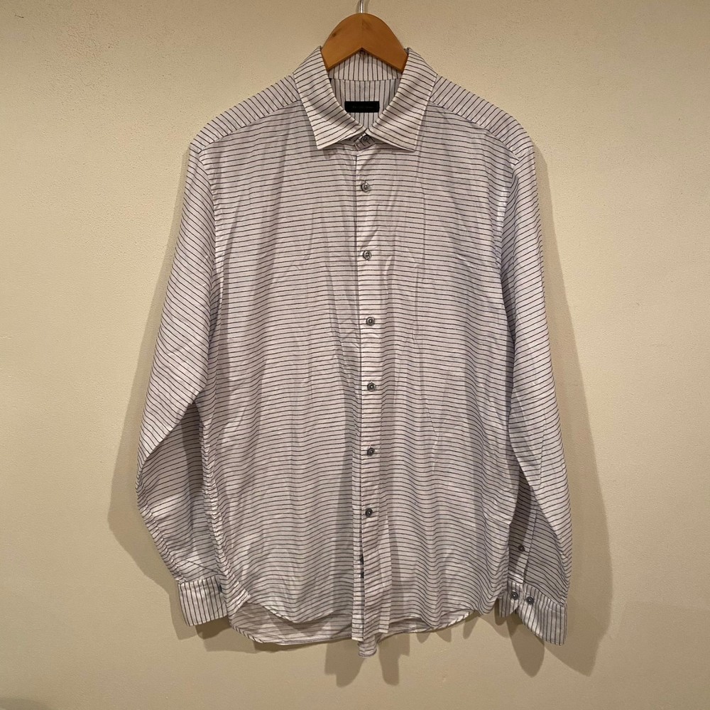 Saks Fifth Avenue blue striped cotton classic button up XL